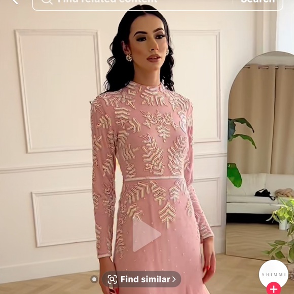 PASTEL PINK PEARL LONG SLEEVE MERMAID DRESS - Picture 8 of 8